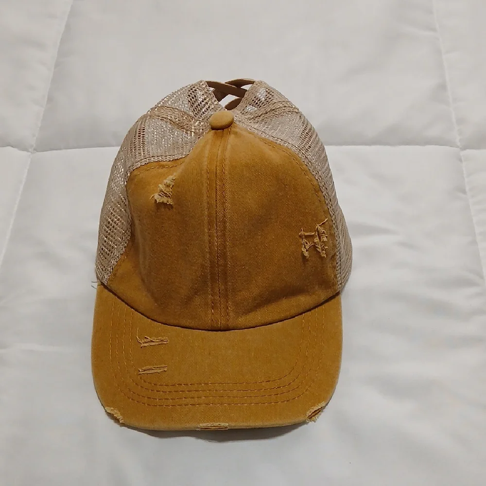 Tan Distressed Mesh Cap - Picture 1 of 5